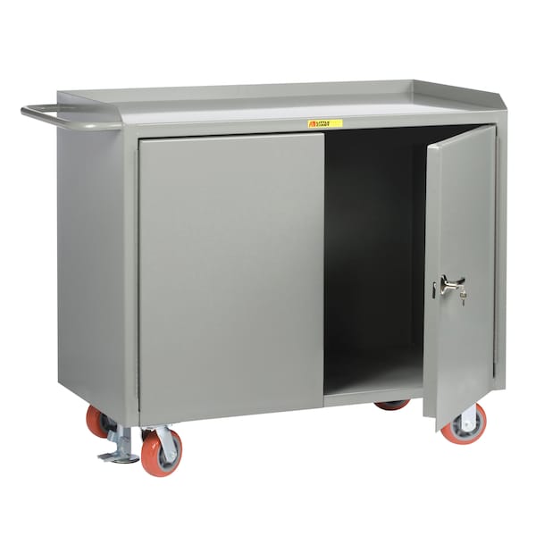 Mobile Bench Cabinets, 36"W, 2 Locking Doors, Powder Coated Steel